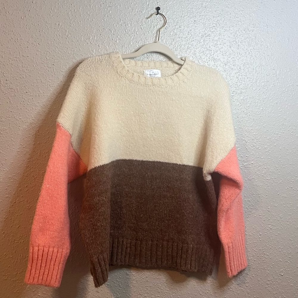Line & Dot MIDDLETON COLOR BLOCK SWEATER Brown, Pink and Ivory Size s
